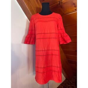 J. Crew Flutter Sleeve Eyelet Lace Flame Red MIni Shift Dress sz 2